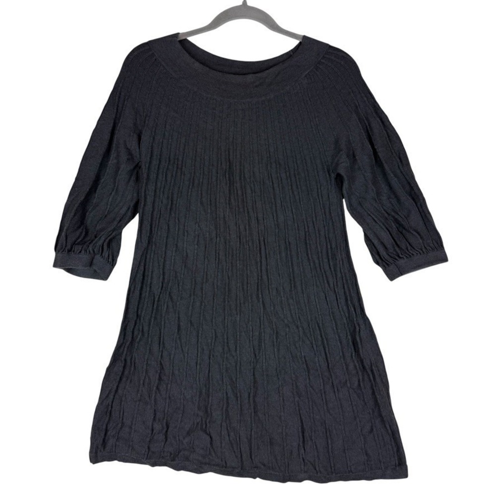 Leo & Nicole Tunic Sweater Womens Large Charcoal Gray 3/4 Puff Sleeve Scoop Neck